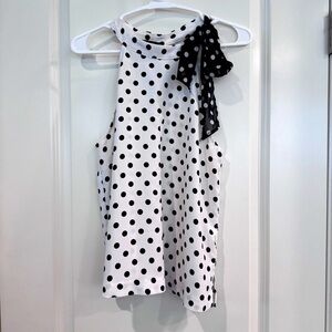 Zara White Top with Black Polka Dots and Black Tie Sash for Women